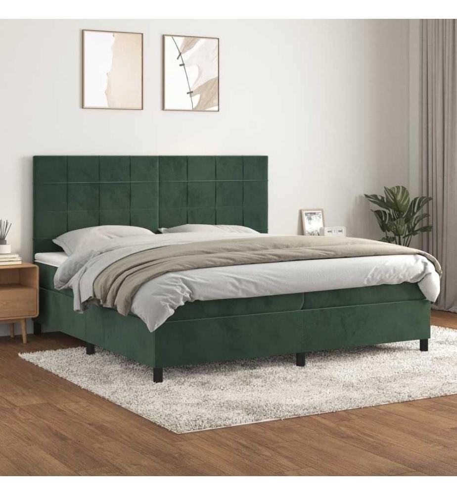 Boxspringbett mit Matratze Dunkelgrün 200x200 cm Samt