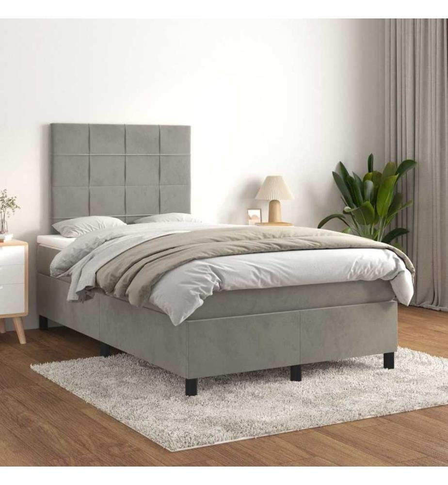 Boxspringbett mit Matratze Hellgrau 120x200 cm Samt