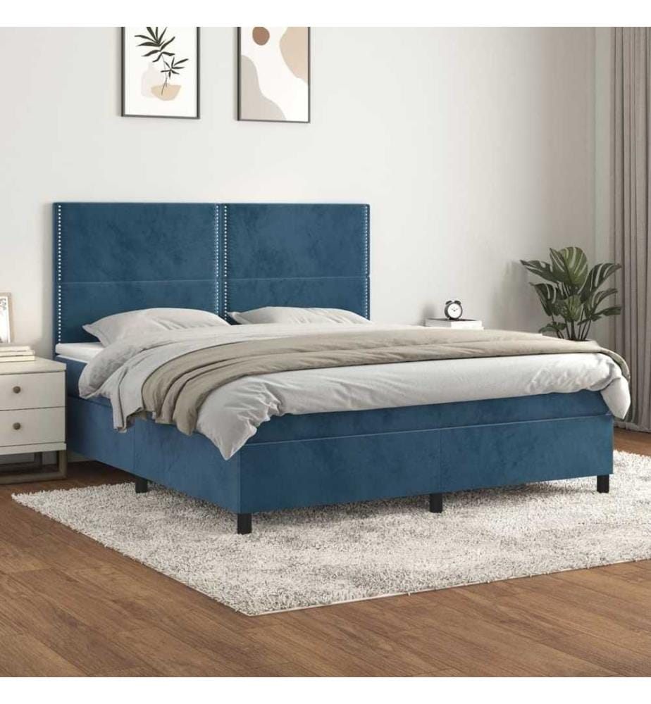 Boxspringbett mit Matratze Dunkelblau 160x200 cm Samt