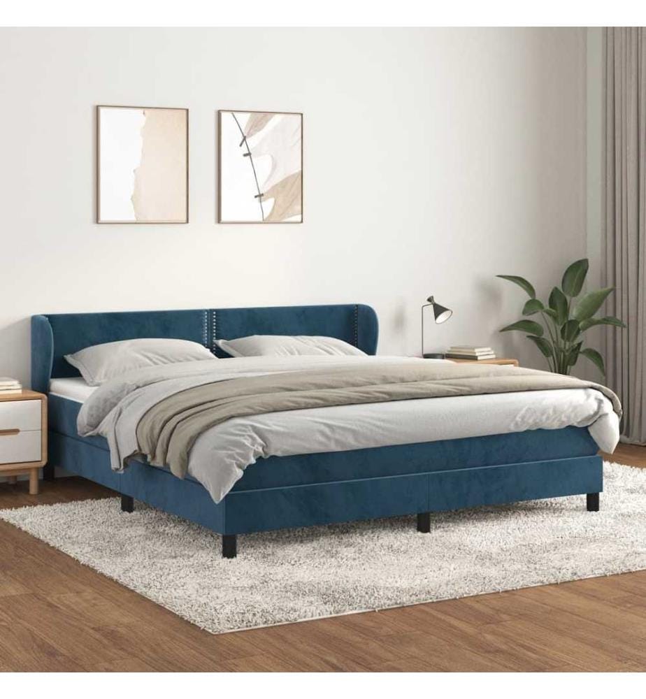 Boxspringbett mit Matratze Dunkelblau 160x200 cm Samt