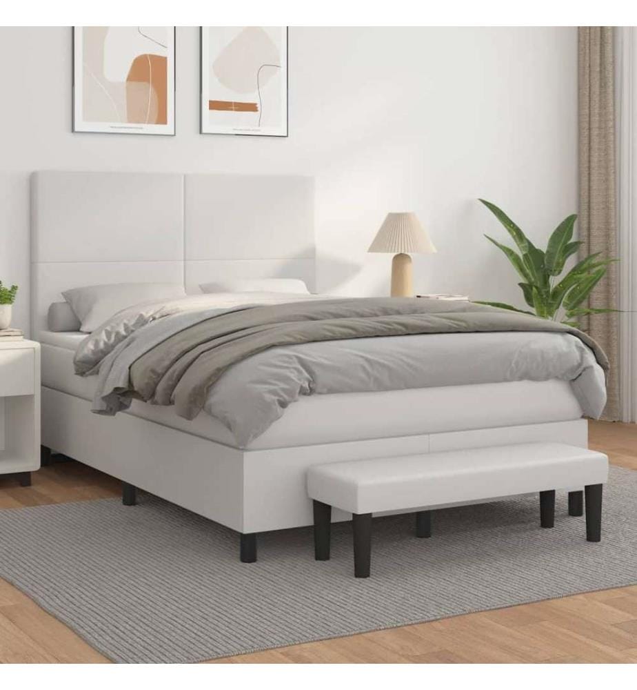 Boxspringbett mit Matratze Weiss 140x200 cm Kunstleder