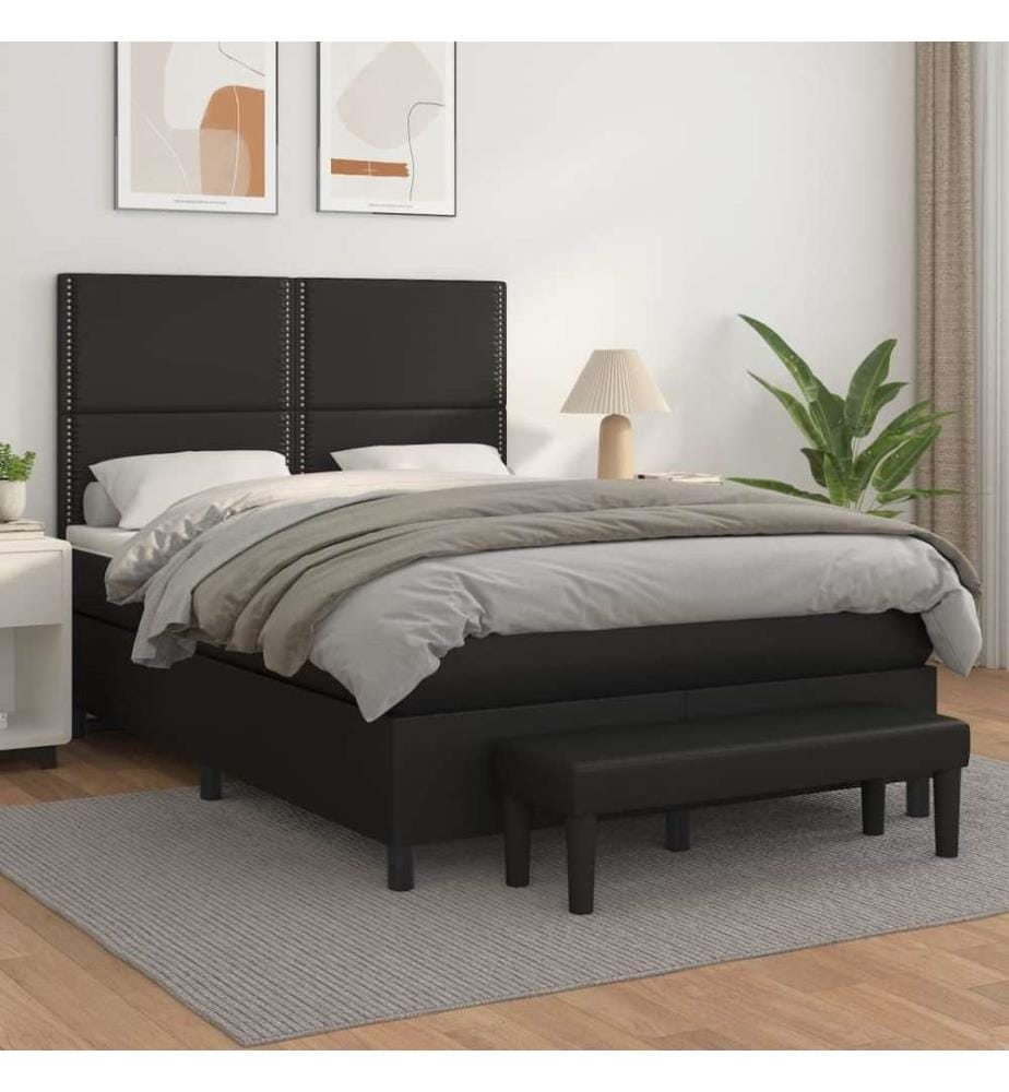 Boxspringbett mit Matratze Schwarz 140x200 cm Kunstleder
