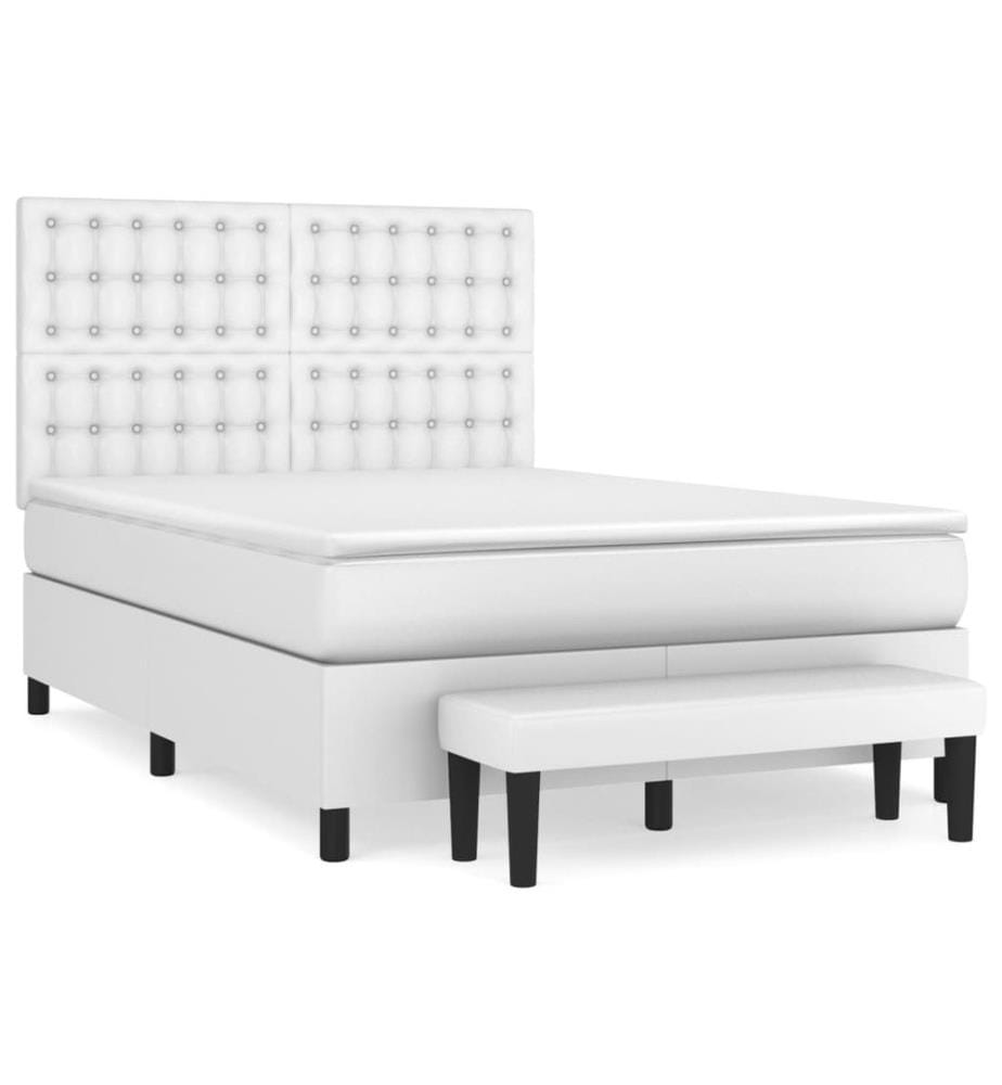 Sommier à lattes de lit avec matelas Blanc 140x190cm Similicuir