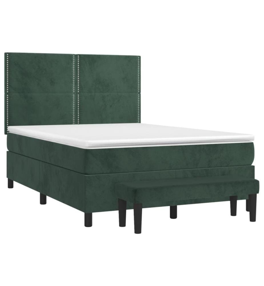 Boxspringbett mit Matratze Dunkelgrün 140x190 cm Samt