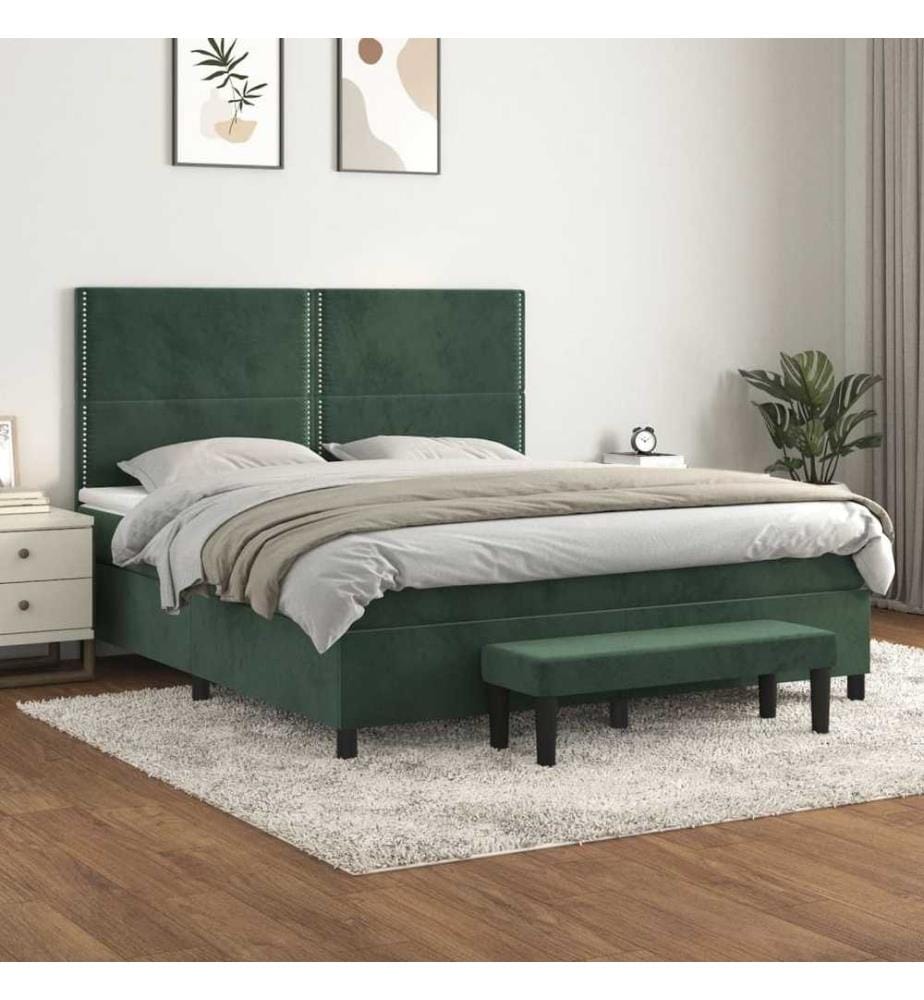 Boxspringbett mit Matratze Dunkelgrün 160x200 cm Samt
