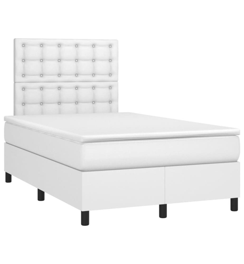 Boxspringbett mit Matratze Weiss 120x200 cm Kunstleder