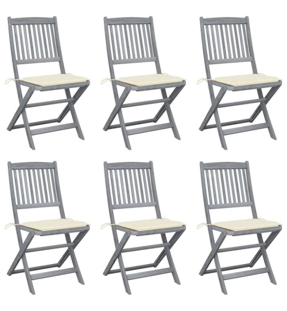 Chaises pliables d'extérieur 6 pcs avec coussins Bois d'acacia