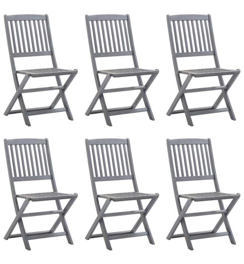 Chaises pliables d'extérieur 6 pcs avec coussins Bois d'acacia