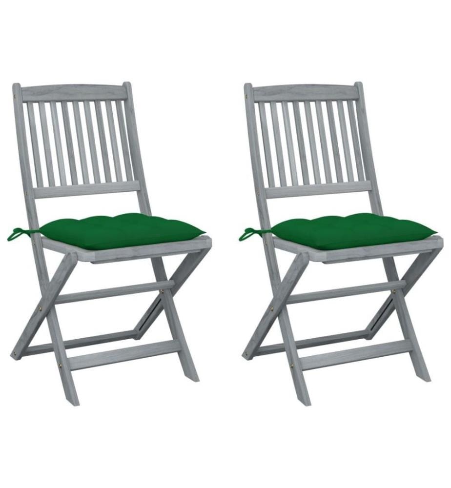 Chaises pliables d'extérieur 2 pcs avec coussins Bois d'acacia