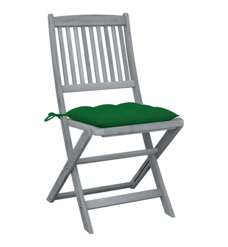 Chaises pliables d'extérieur 2 pcs avec coussins Bois d'acacia