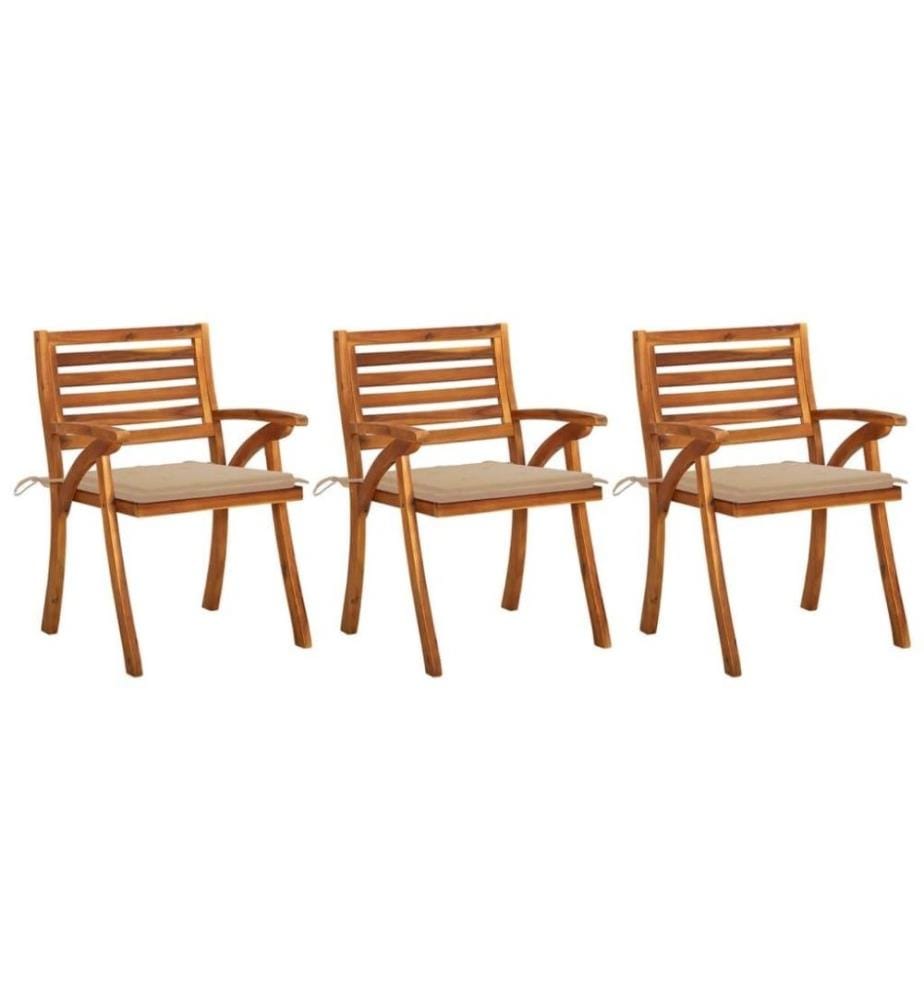 Chaises à dîner de jardin avec coussins 3 pcs Acacia massif