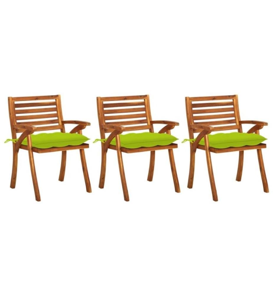 Chaises à dîner de jardin avec coussins 3 pcs Acacia massif