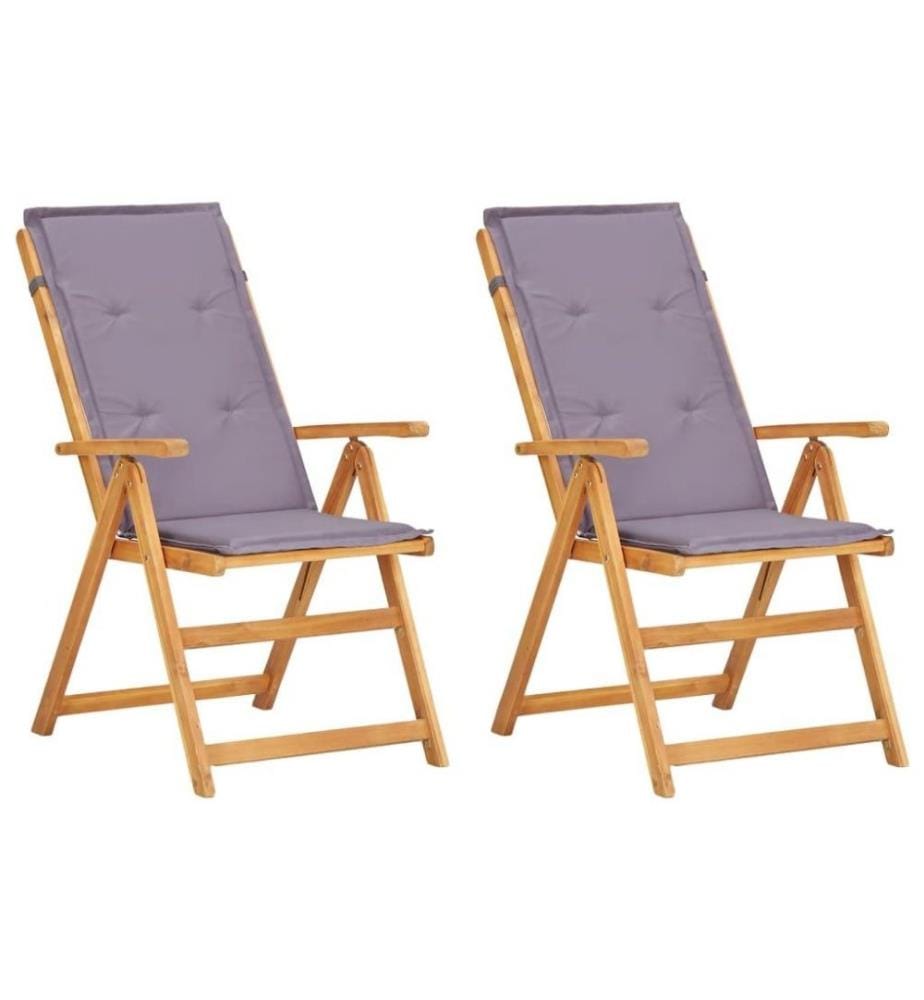 Chaises inclinables de jardin 2 pcs Marron Bois solide d'acacia