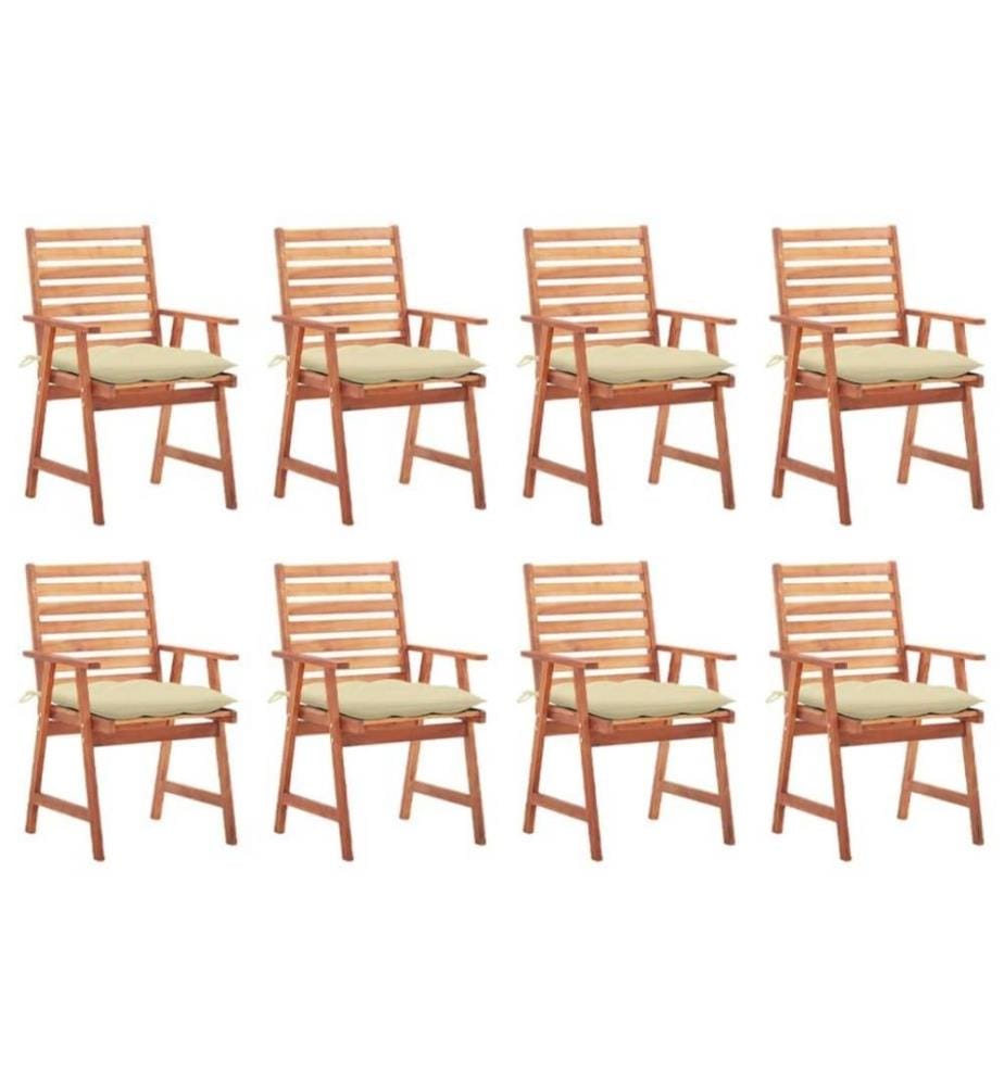 Chaises à dîner d'extérieur 8 pcs avec coussins Acacia massif
