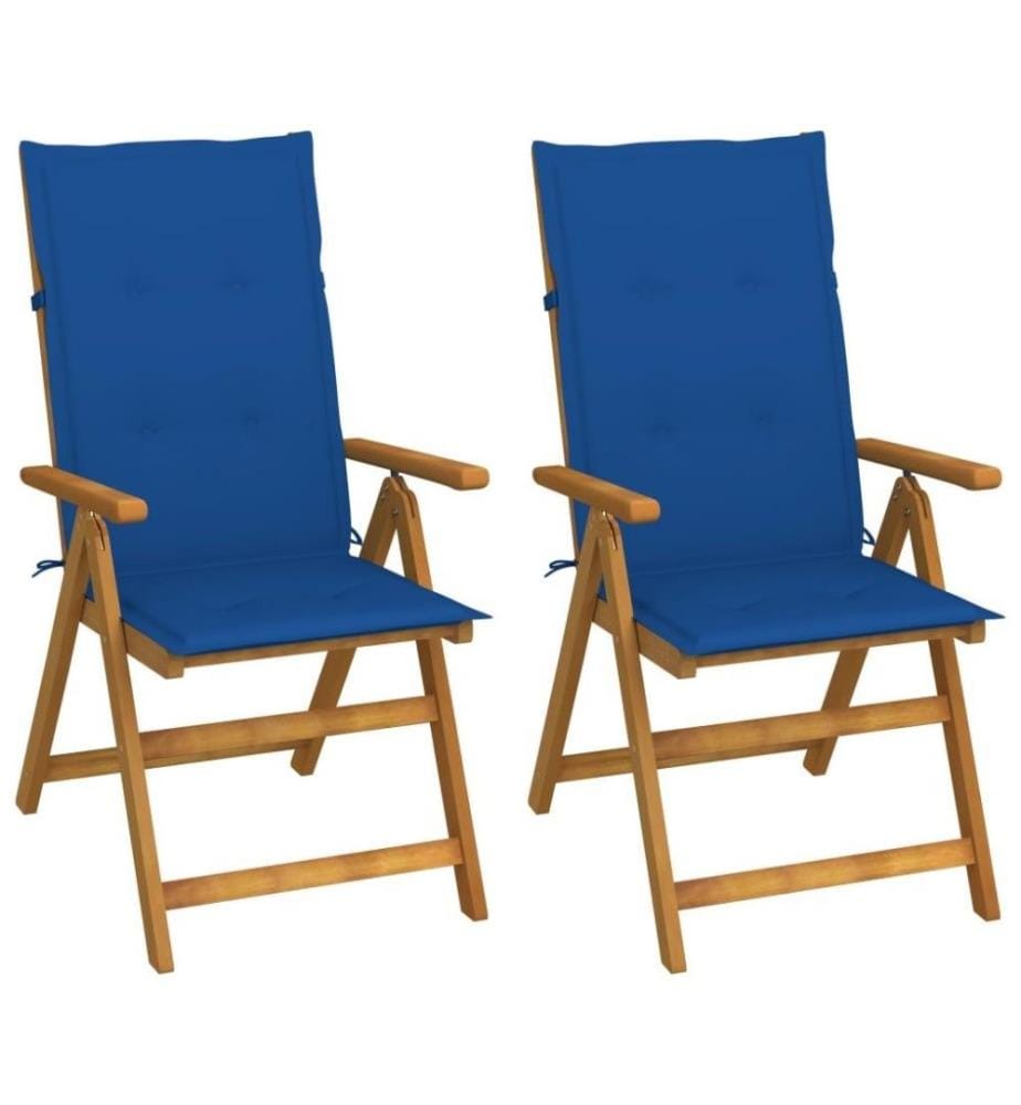 Chaises inclinables de jardin 2 pcs avec coussins Bois d'acacia
