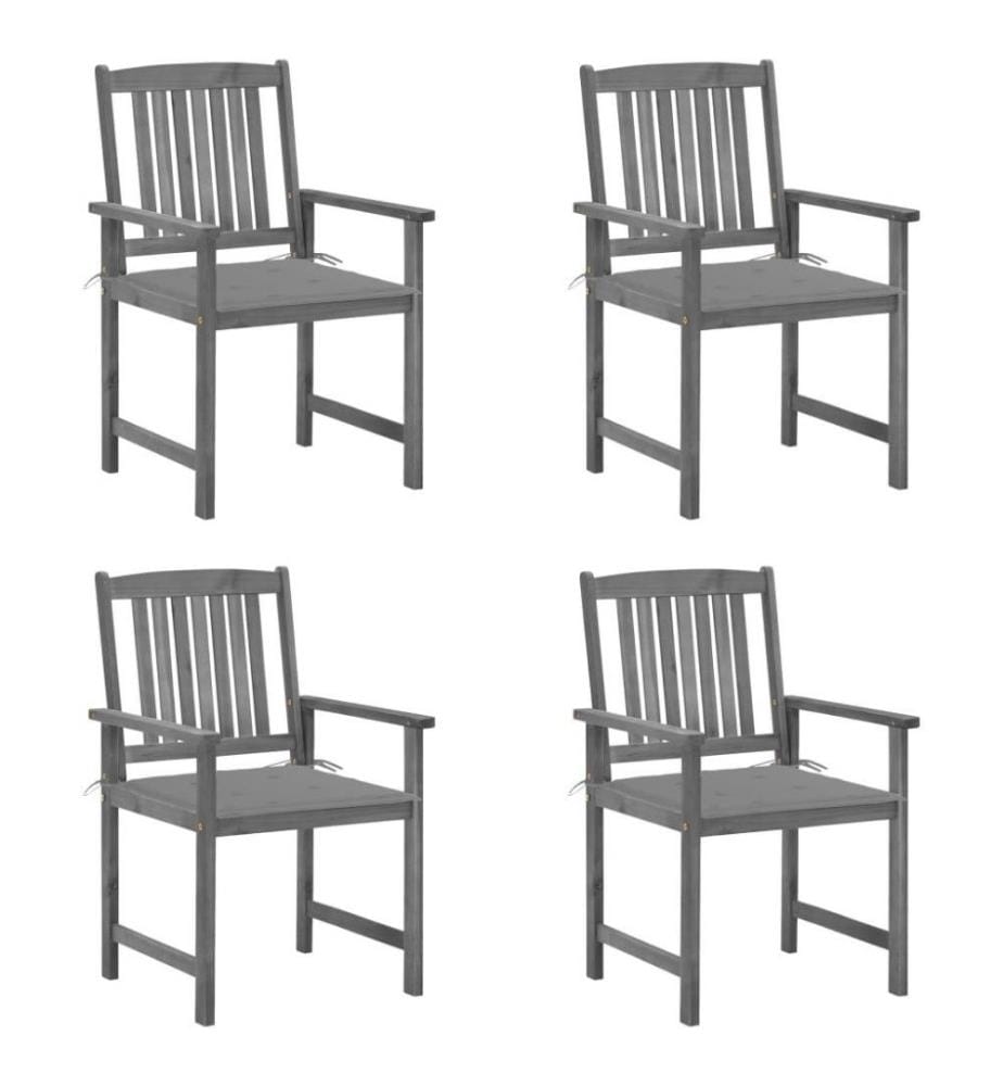 Chaises de jardin avec coussins 4 pcs Gris Bois d'acacia massif