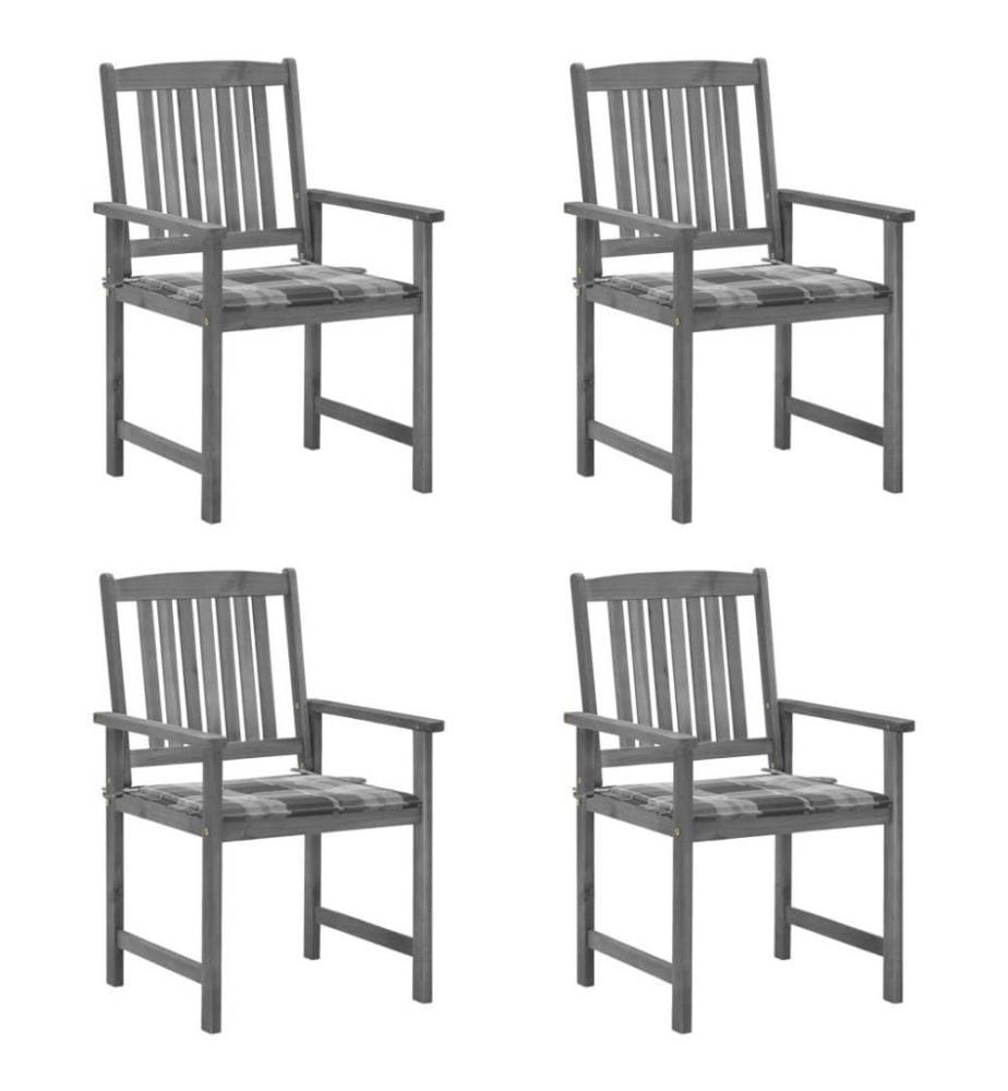Chaises de jardin avec coussins 4 pcs Gris Bois d'acacia massif