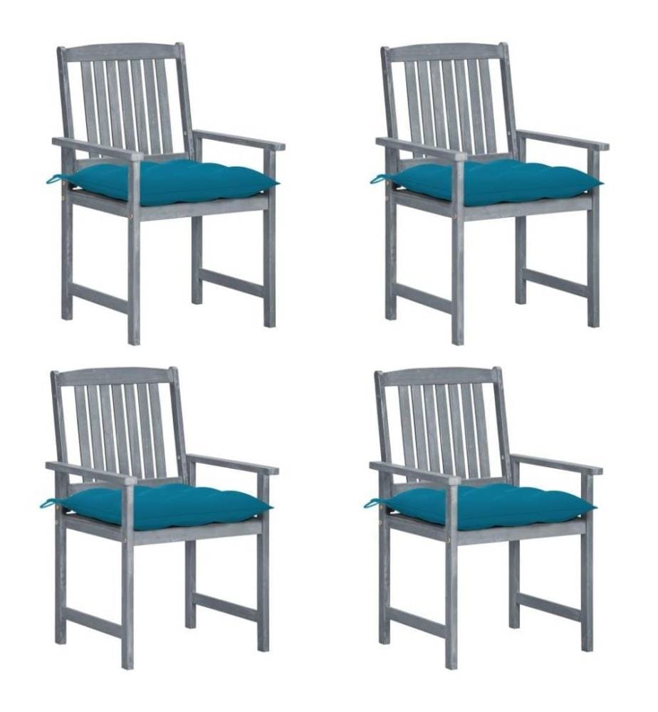 Chaises de jardin avec coussins 4 pcs Gris Bois d'acacia massif
