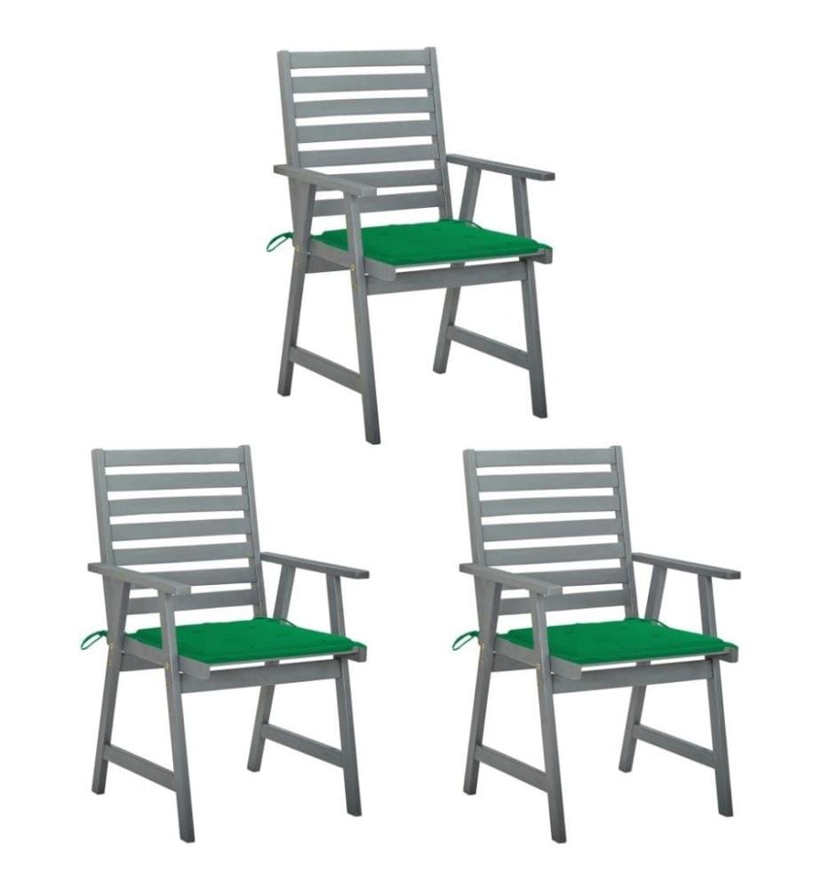Chaises à dîner d'extérieur 3 pcs avec coussins Acacia massif