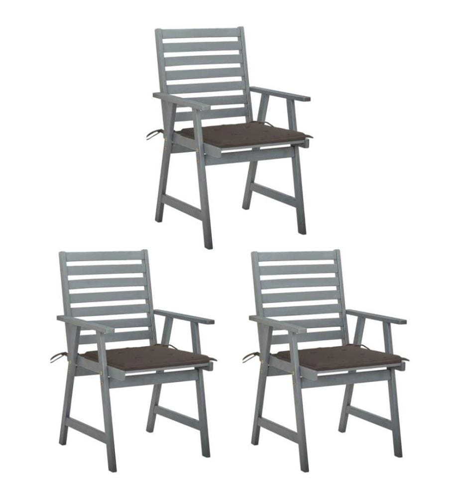 Chaises à dîner d'extérieur 3 pcs avec coussins Acacia massif