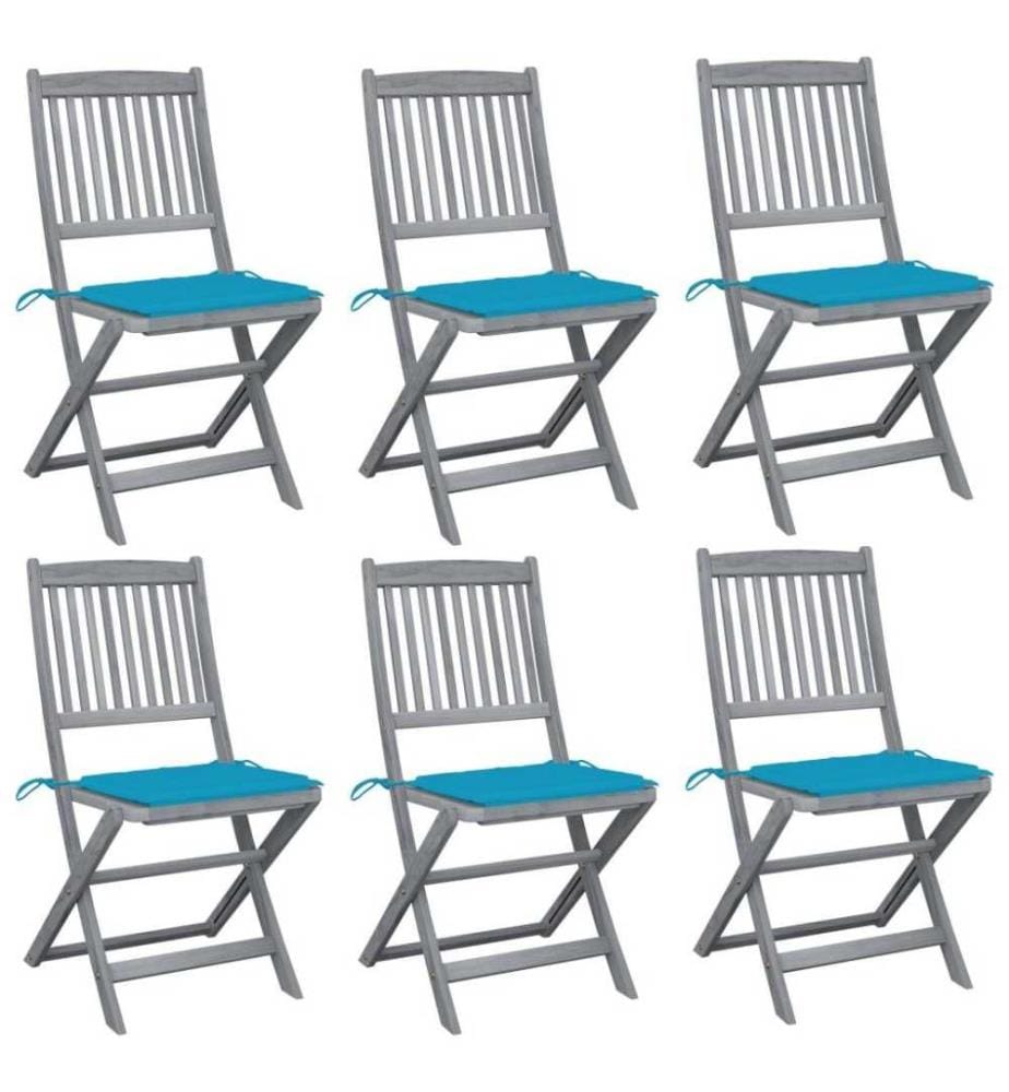 Chaises pliables d'extérieur 6 pcs avec coussins Bois d'acacia