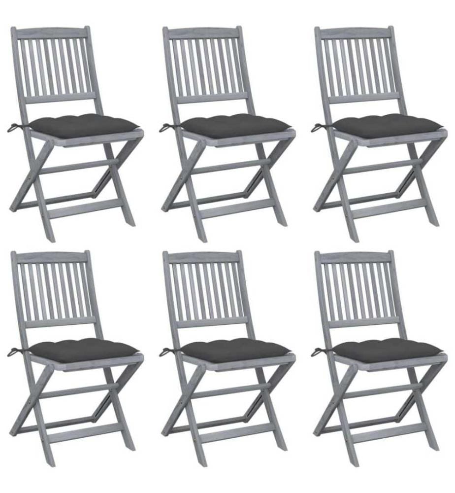 Chaises pliables d'extérieur 6 pcs avec coussins Bois d'acacia