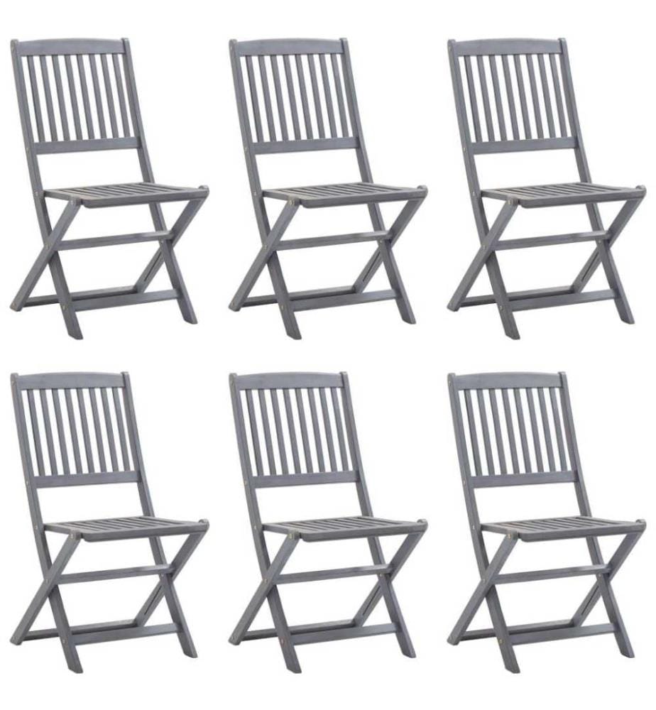 Chaises pliables d'extérieur 6 pcs avec coussins Bois d'acacia