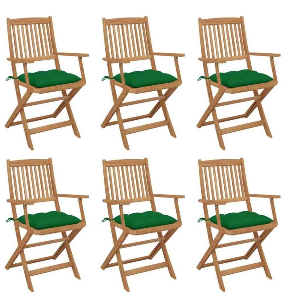 Chaises pliables de jardin 6 pcs avec coussins Bois d'acacia
