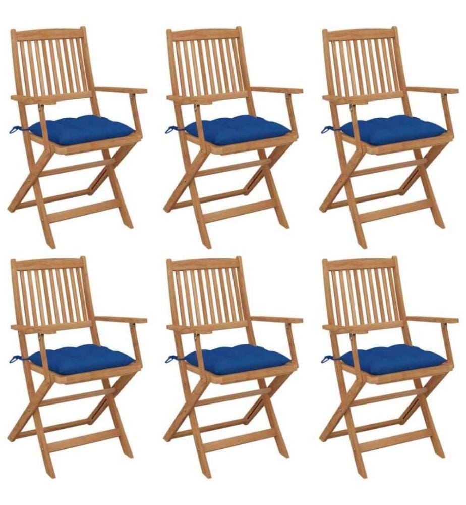 Chaises pliables de jardin 6 pcs avec coussins Bois d'acacia