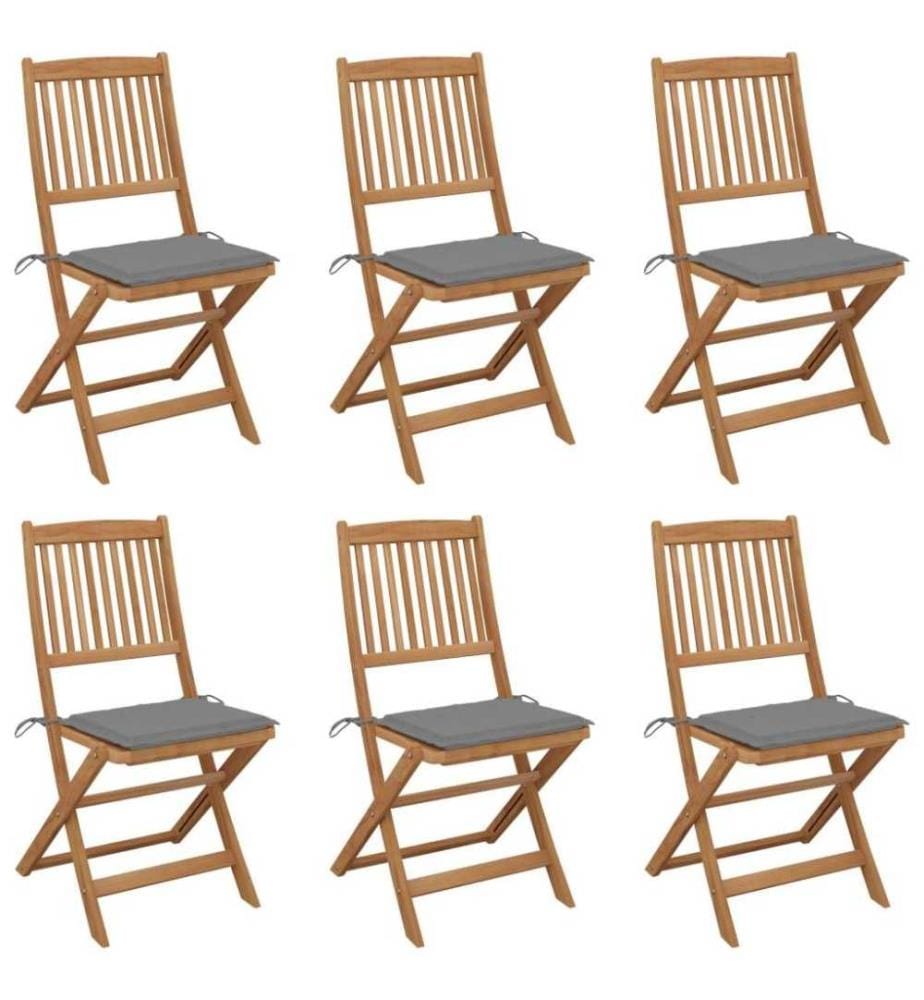 Chaises pliables de jardin 6 pcs avec coussins Bois d'acacia