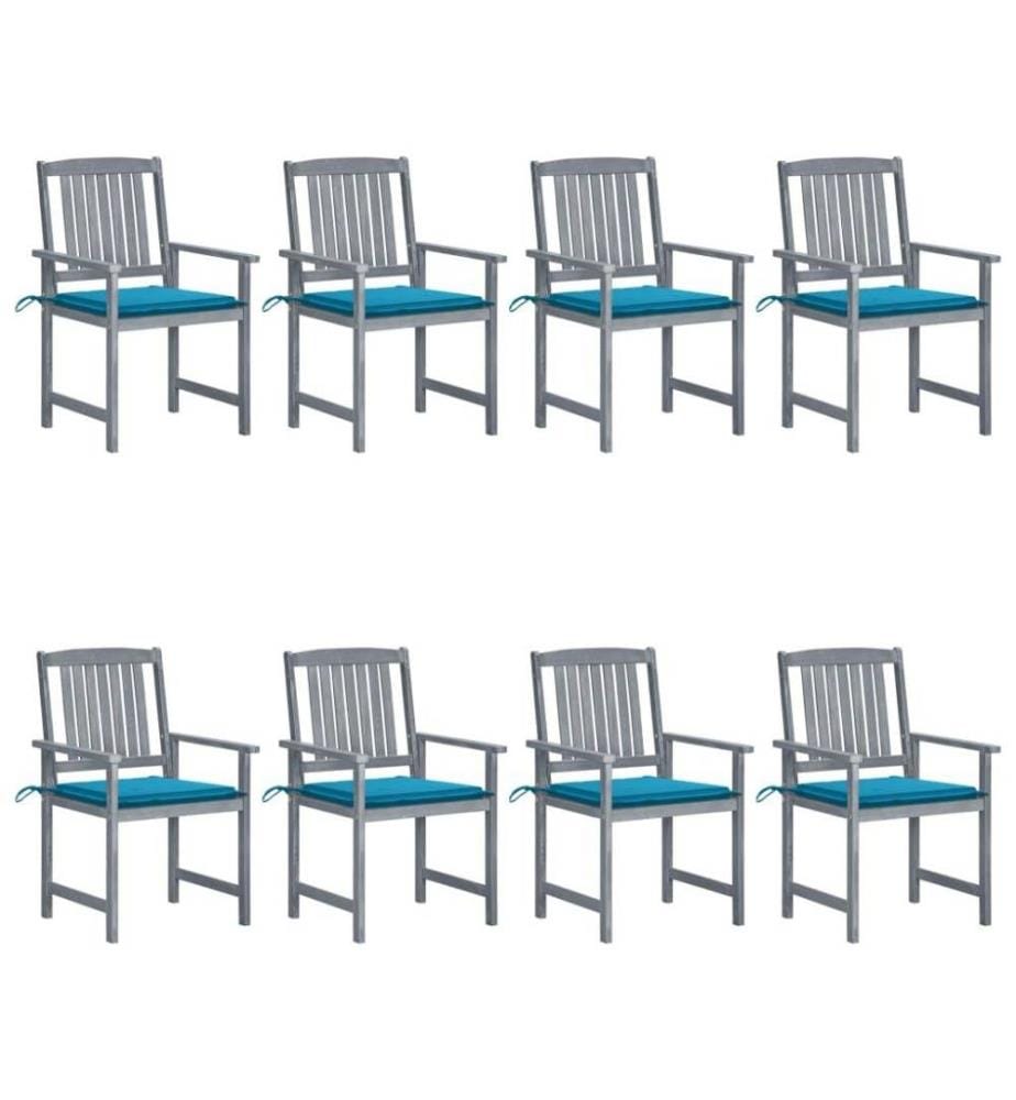 Chaises de jardin avec coussins 8 pcs Bois d'acacia solide Gris