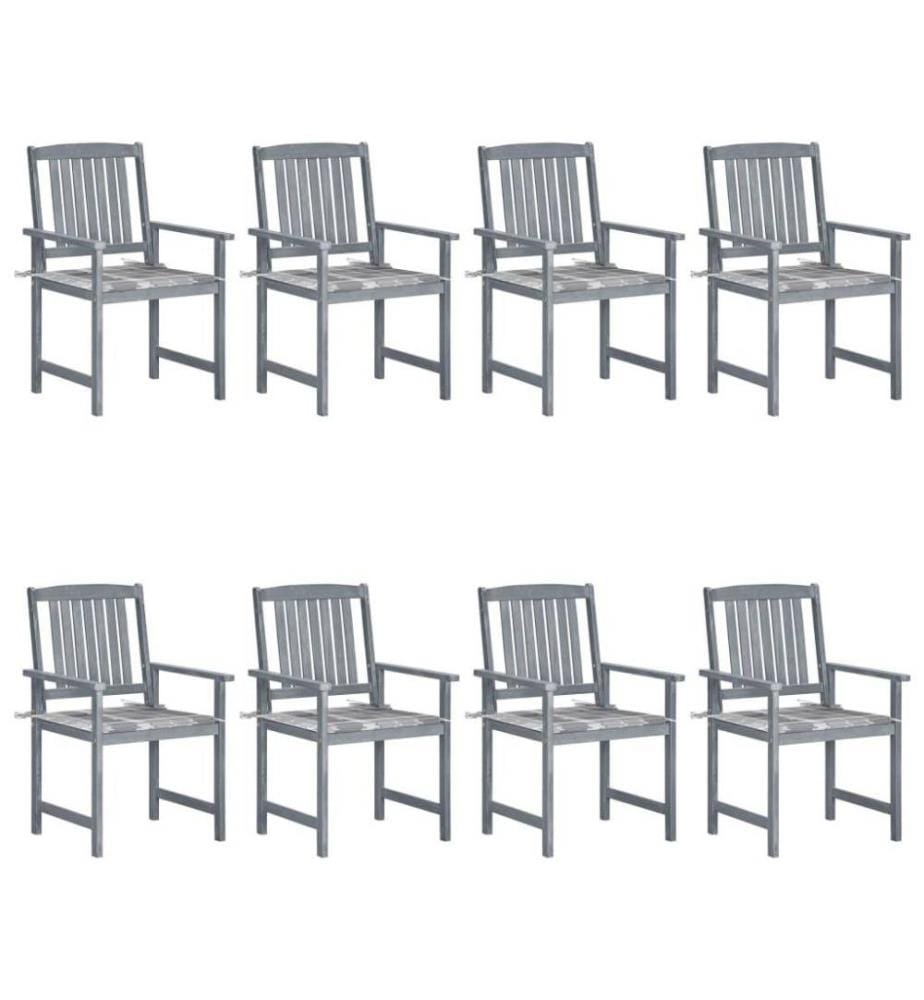 Chaises de jardin avec coussins 8 pcs Bois d'acacia solide Gris