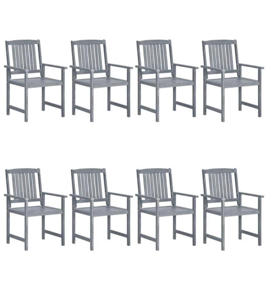 Chaises de jardin avec coussins 8 pcs Bois d'acacia solide Gris