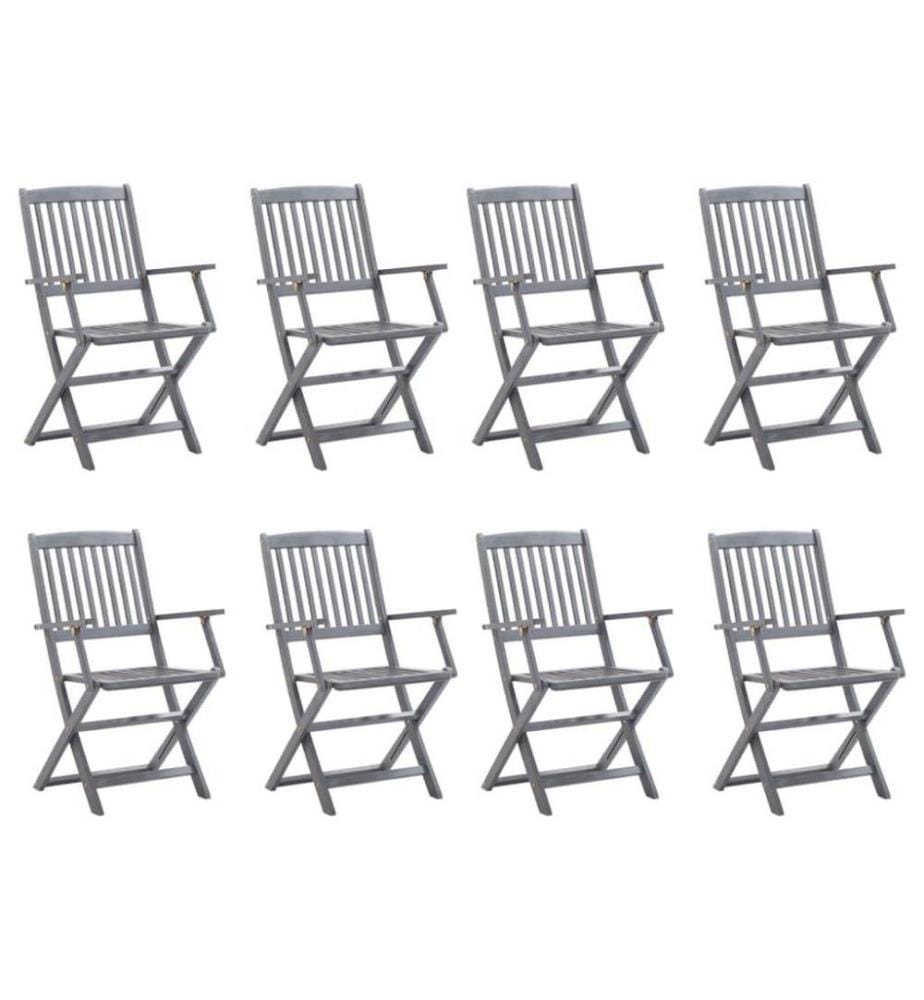 Chaises pliables d'extérieur 8 pcs avec coussins Bois d'acacia
