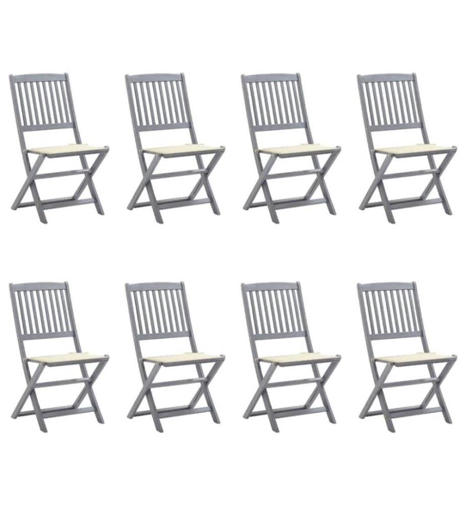 Chaises pliables d'extérieur 8 pcs avec coussins Bois d'acacia