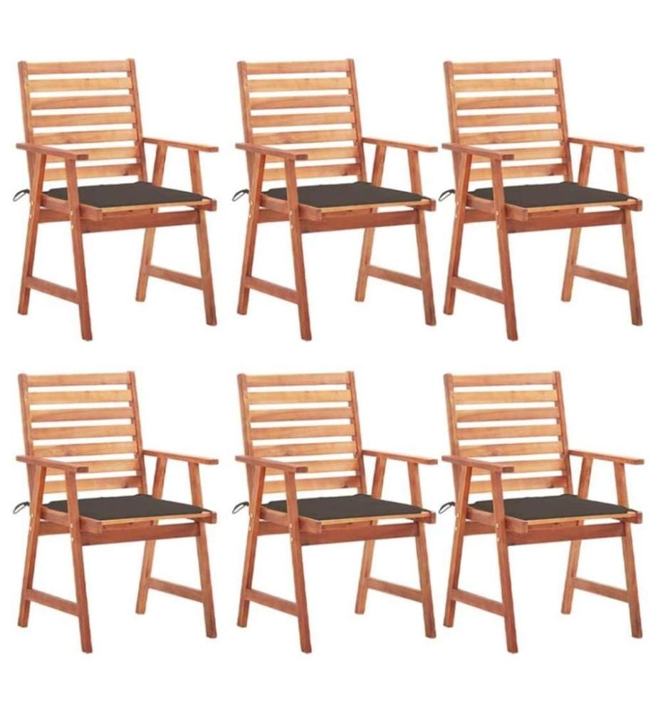 Chaises à dîner d'extérieur 6 pcs avec coussins Acacia massif