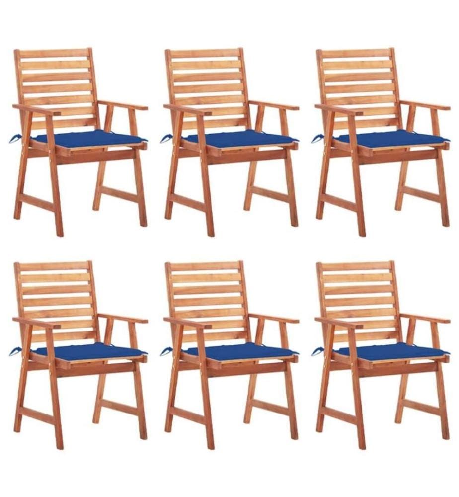 Chaises à dîner d'extérieur 6 pcs avec coussins Acacia massif