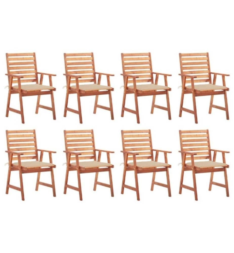 Chaises à dîner d'extérieur 8 pcs avec coussins Acacia massif