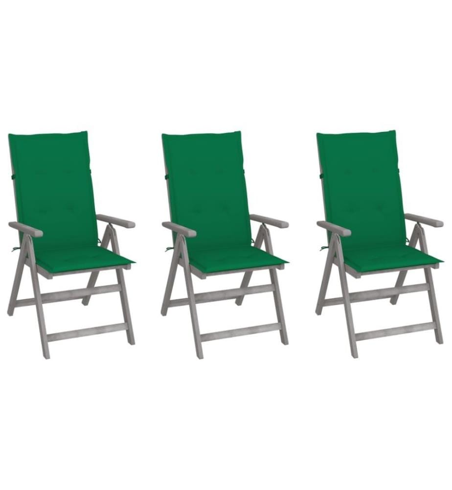 Chaises inclinables de jardin 3 pcs avec coussins Bois d'acacia