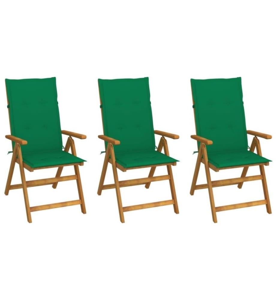 Chaises pliables de jardin 3 pcs avec coussins Bois d'acacia