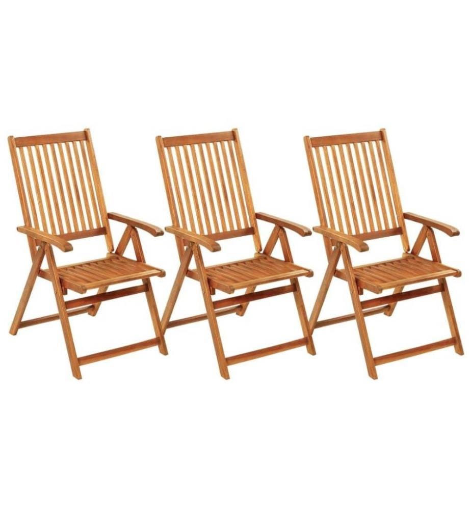 Chaises pliables de jardin 3 pcs avec coussins Bois d'acacia