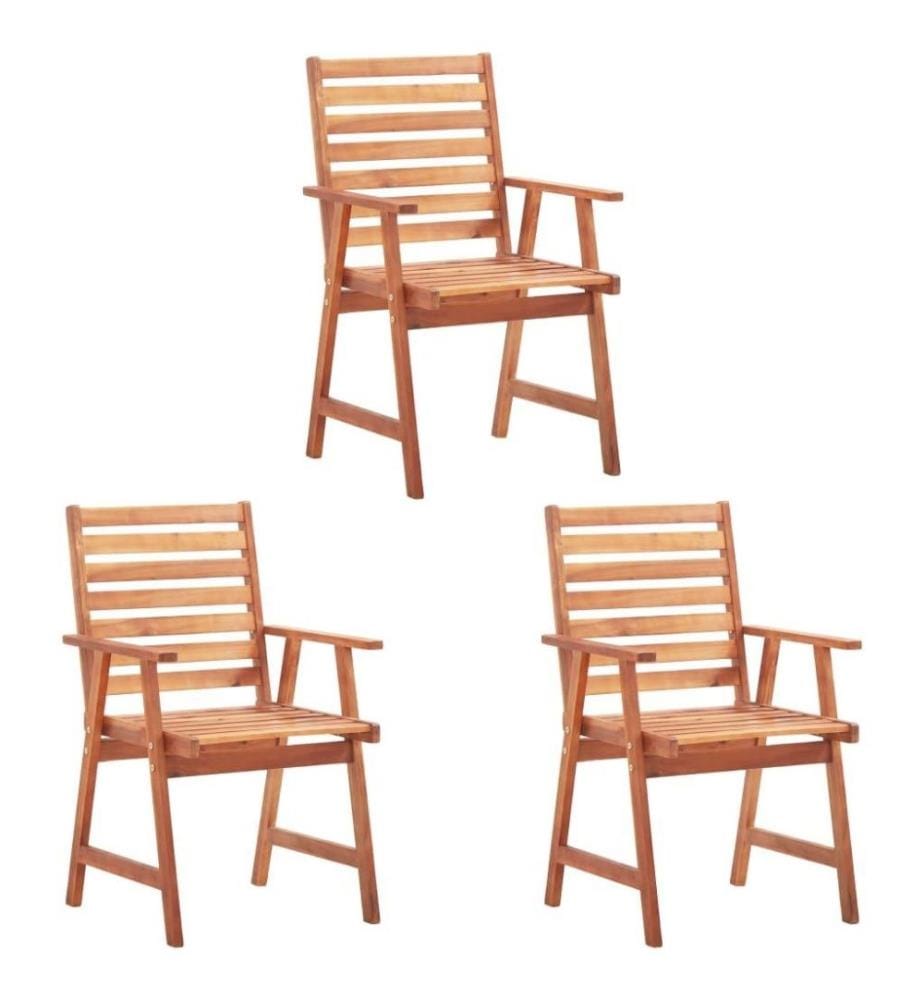 Chaises à dîner d'extérieur 3 pcs avec coussins Acacia massif