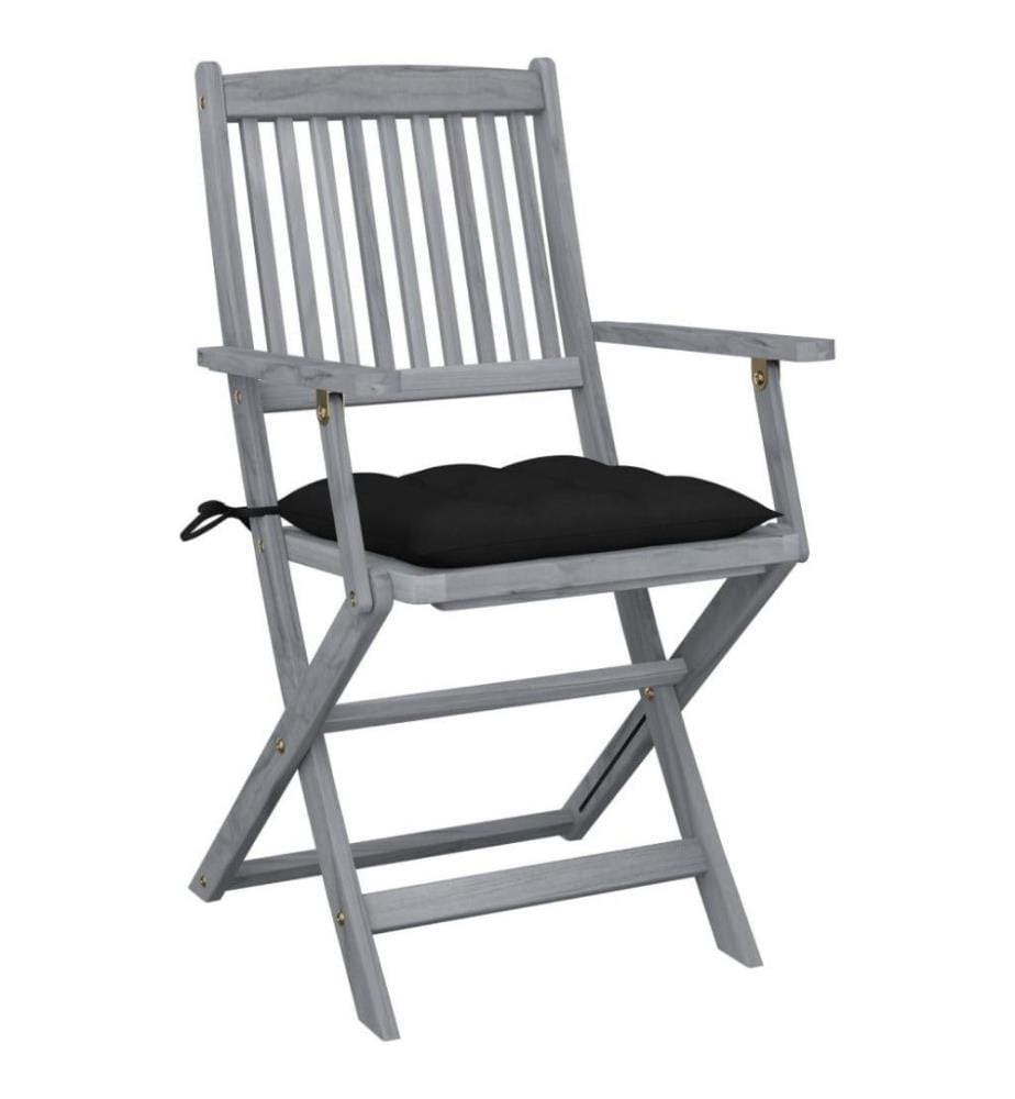 Chaises pliables d'extérieur 2 pcs avec coussins Bois d'acacia