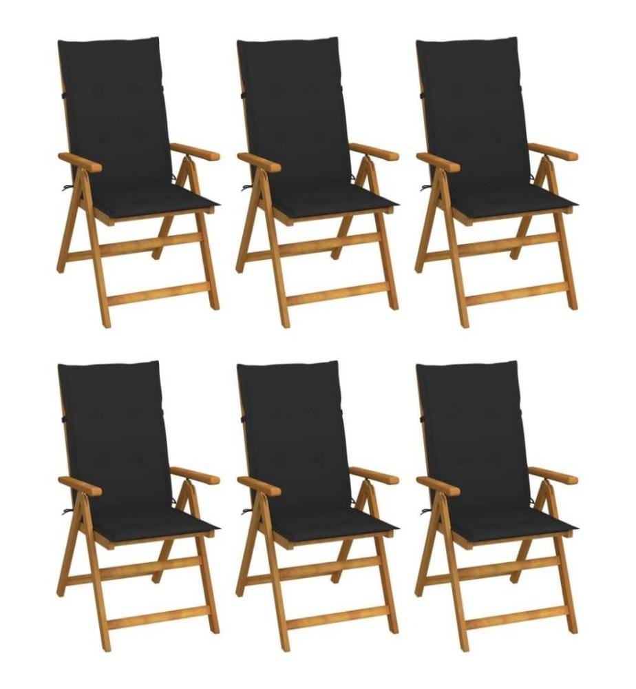 Chaises pliables de jardin 6 pcs avec coussins Bois d'acacia