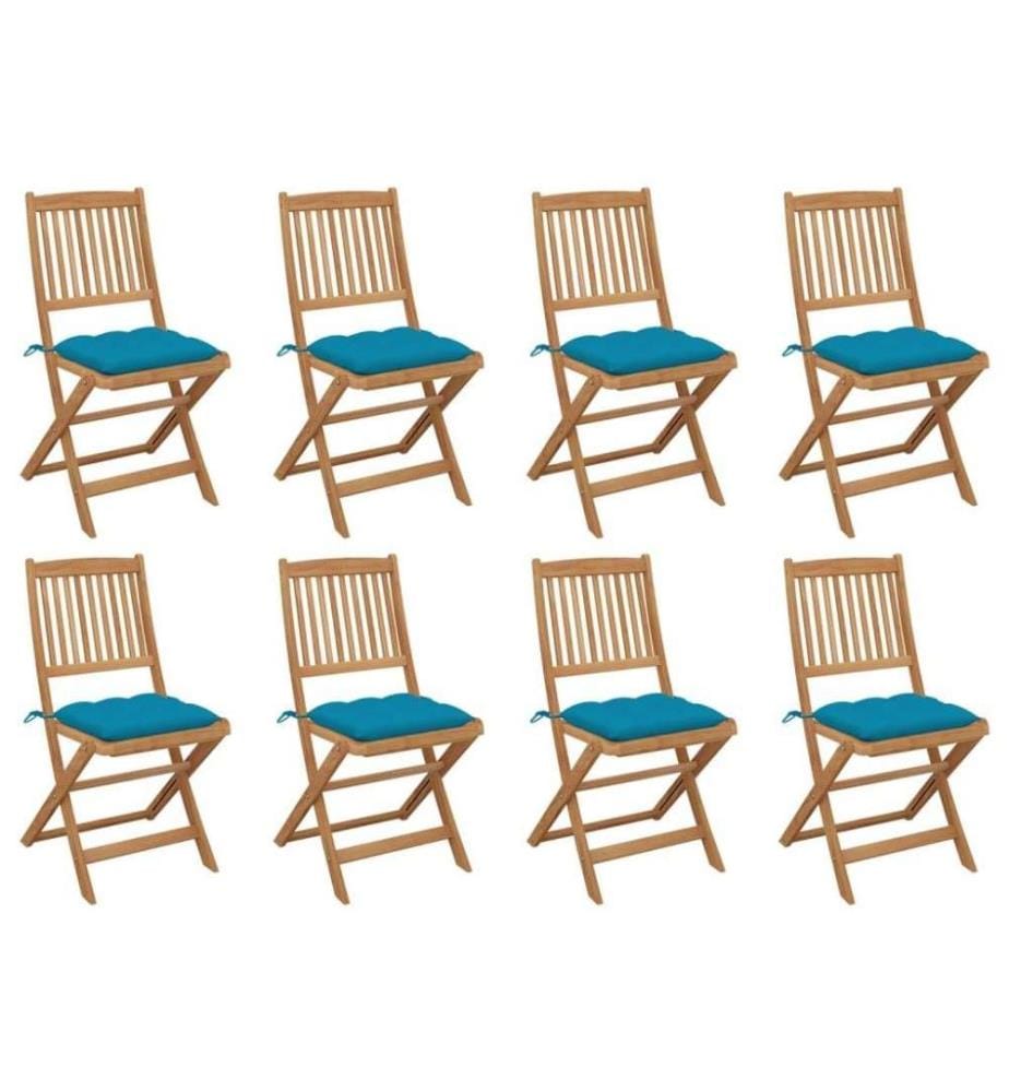 Chaises pliables d'extérieur avec coussins 8 pcs Bois d'acacia