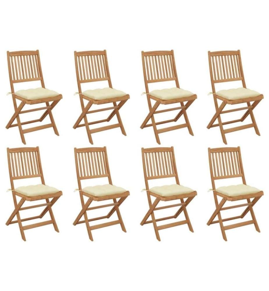 Chaises pliables d'extérieur avec coussins 8 pcs Bois d'acacia