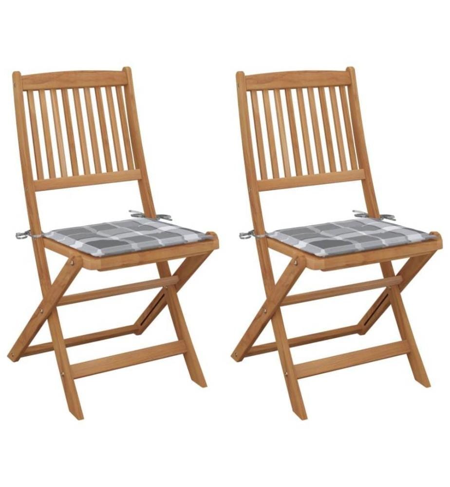 Chaises pliables de jardin 2 pcs avec coussins Bois d'acacia