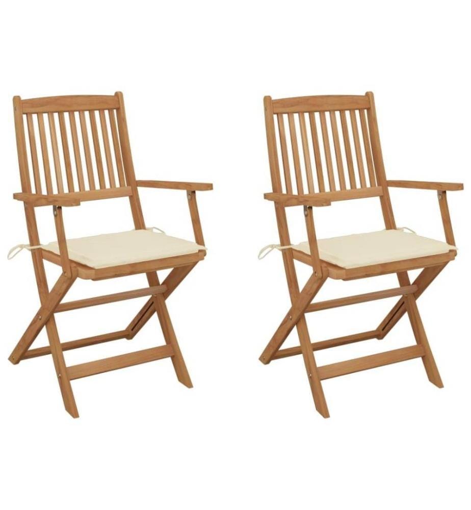 Chaises pliables de jardin 2 pcs avec coussins Bois d'acacia
