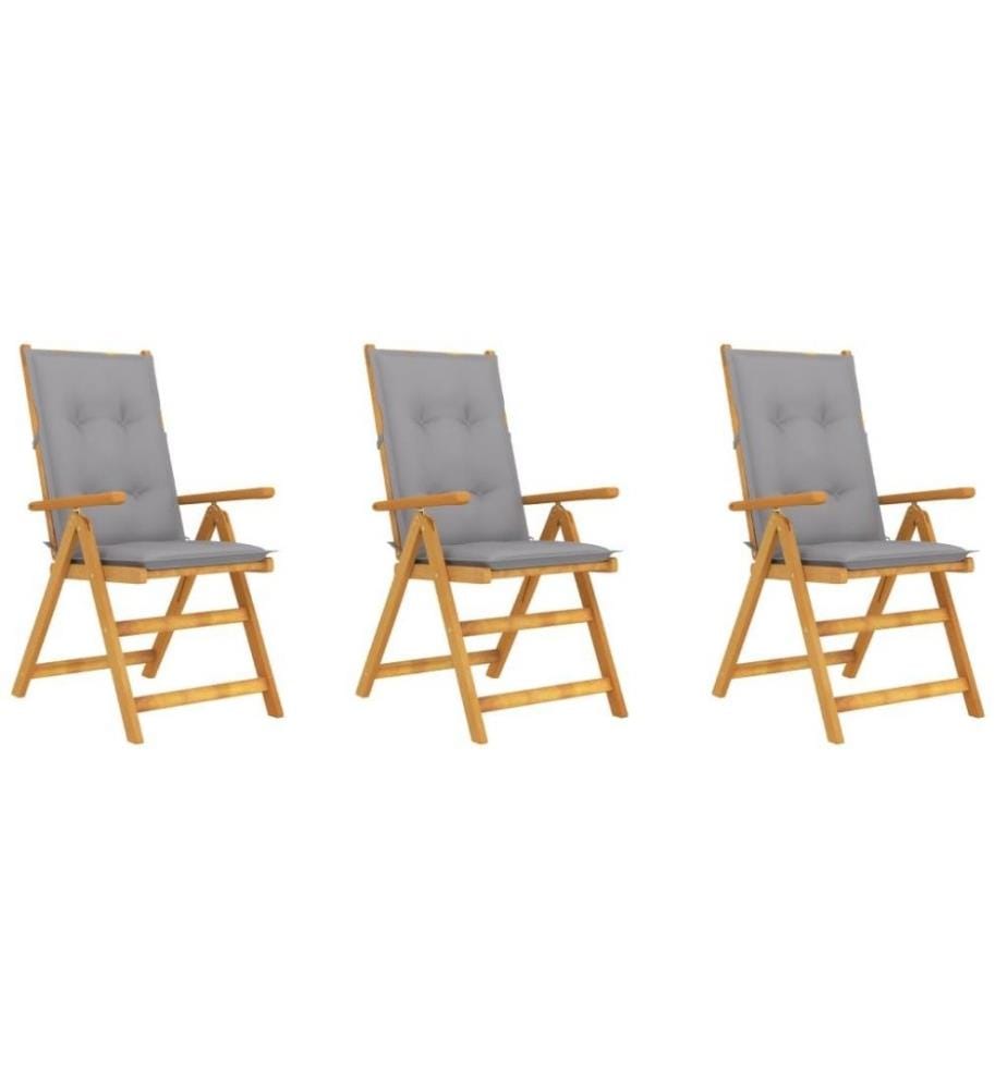 Chaises pliables de jardin 3 pcs avec coussins Bois d'acacia