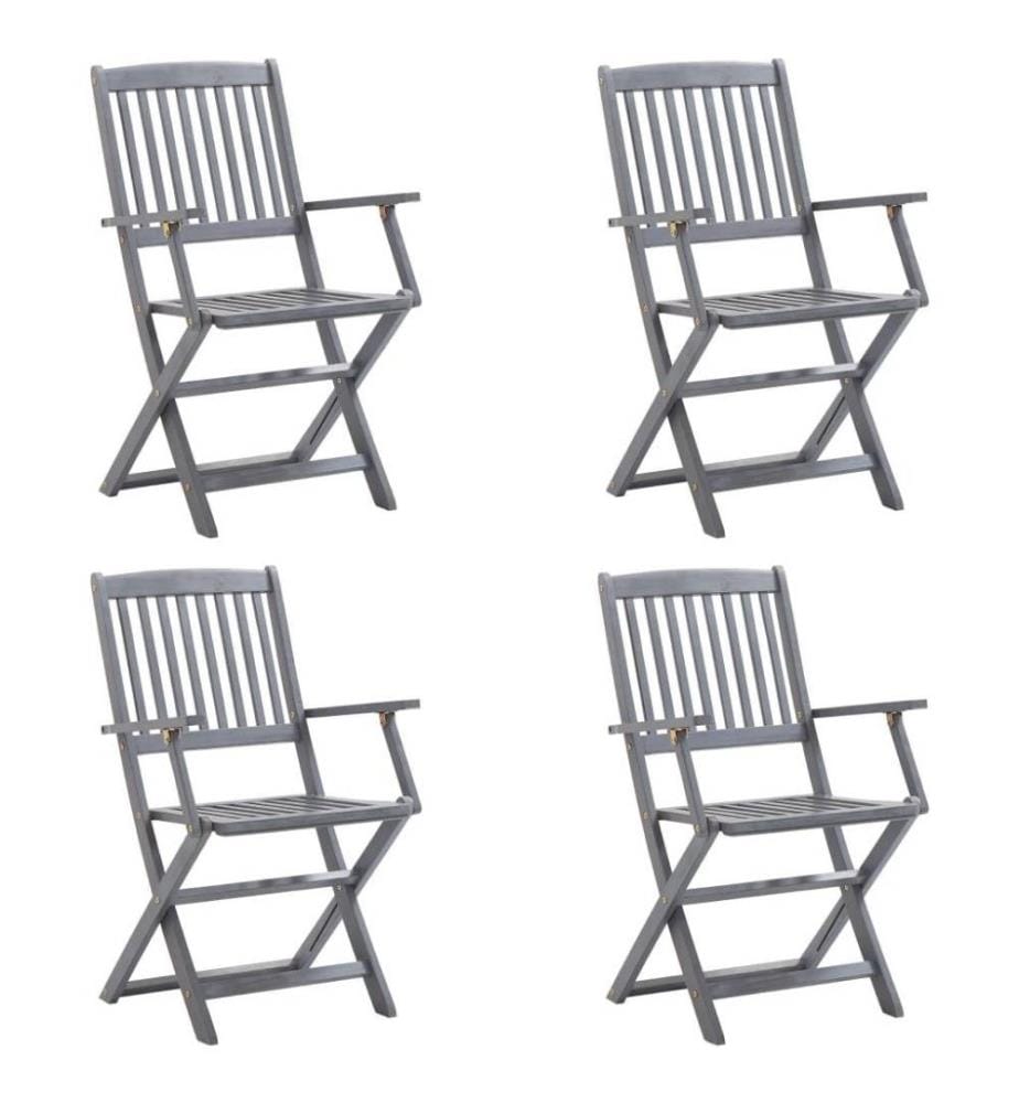 Chaises pliables d'extérieur 4 pcs avec coussins Bois d'acacia